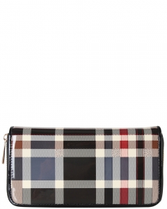 Patent Checkered Zip Around Wallet Design GZ705 BLACK
